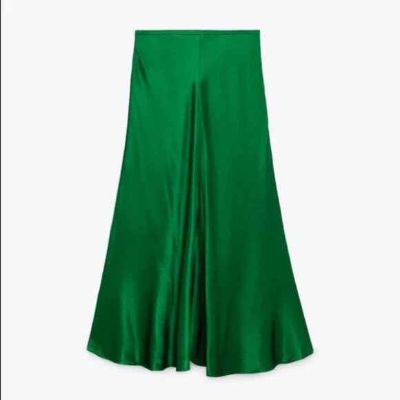 Zara Green Midi Slip Skirt - Picture 2 of 5